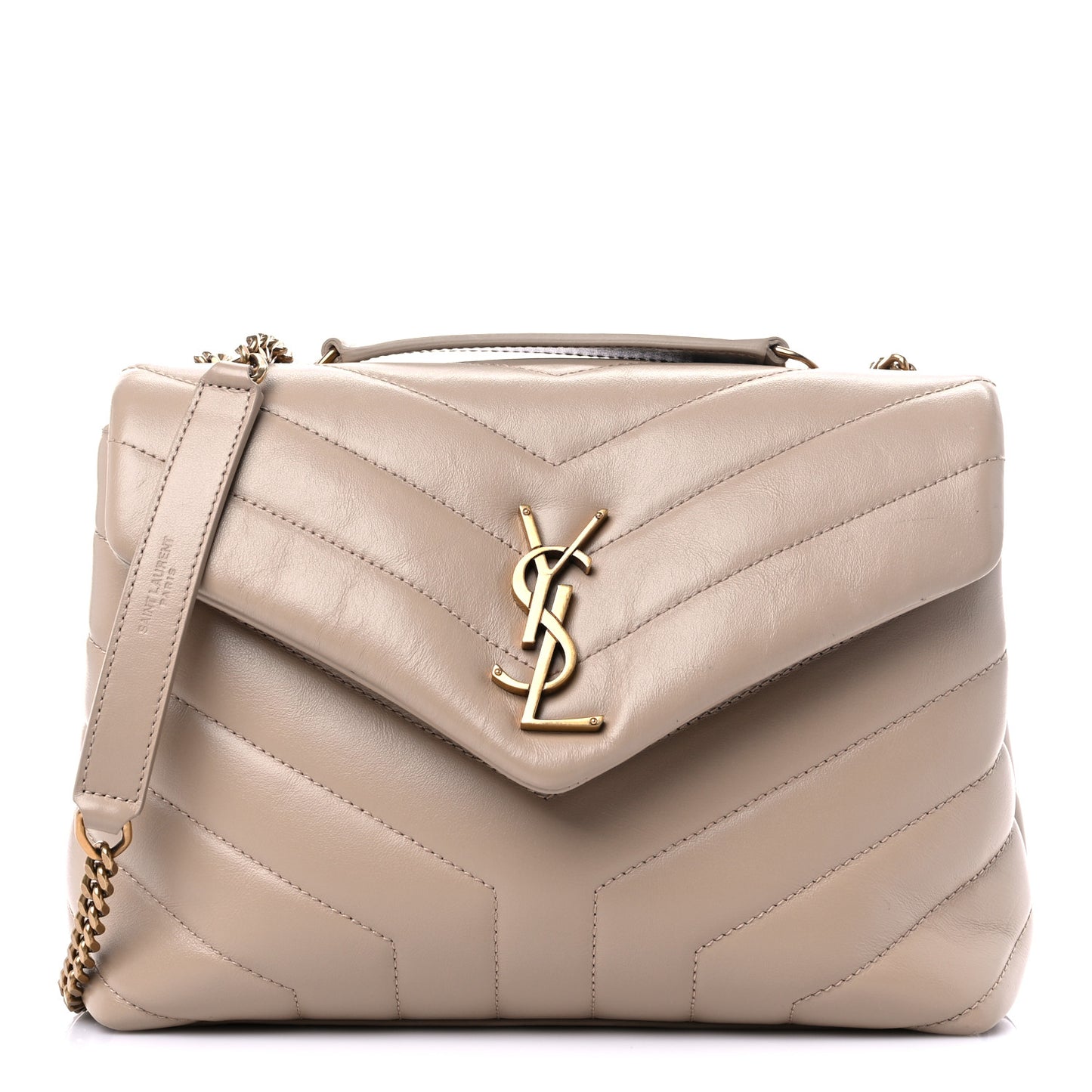 Calfskin Y Quilted Monogram Small Loulou Chain Satchel Dark Beige