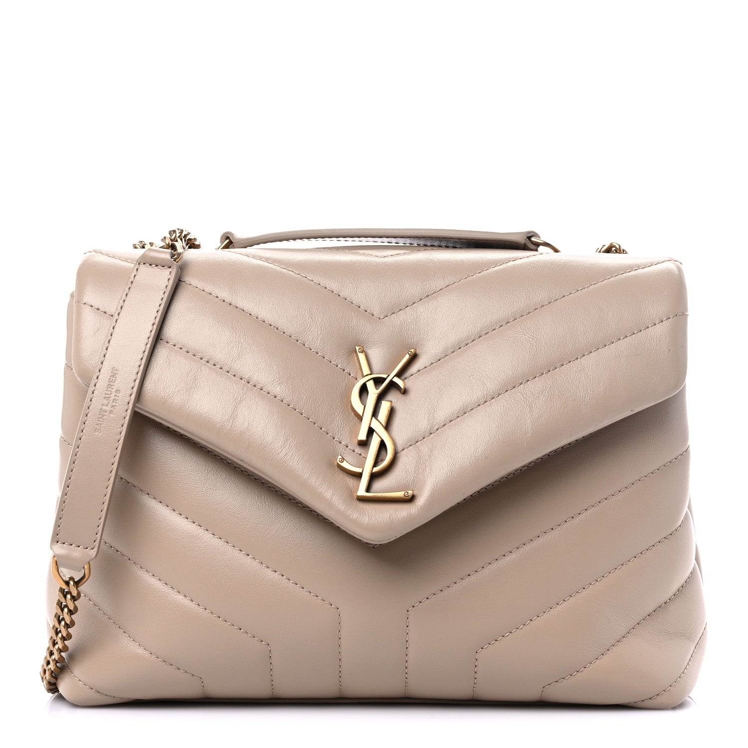 Saint Laurent Calfskin Y Quilted Monogram Small Loulou Chain Satchel Dark Beige 1 of 17