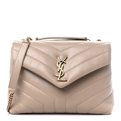 Saint Laurent Calfskin Y Quilted Monogram Small Loulou Chain Satchel Dark Beige 1 of 17