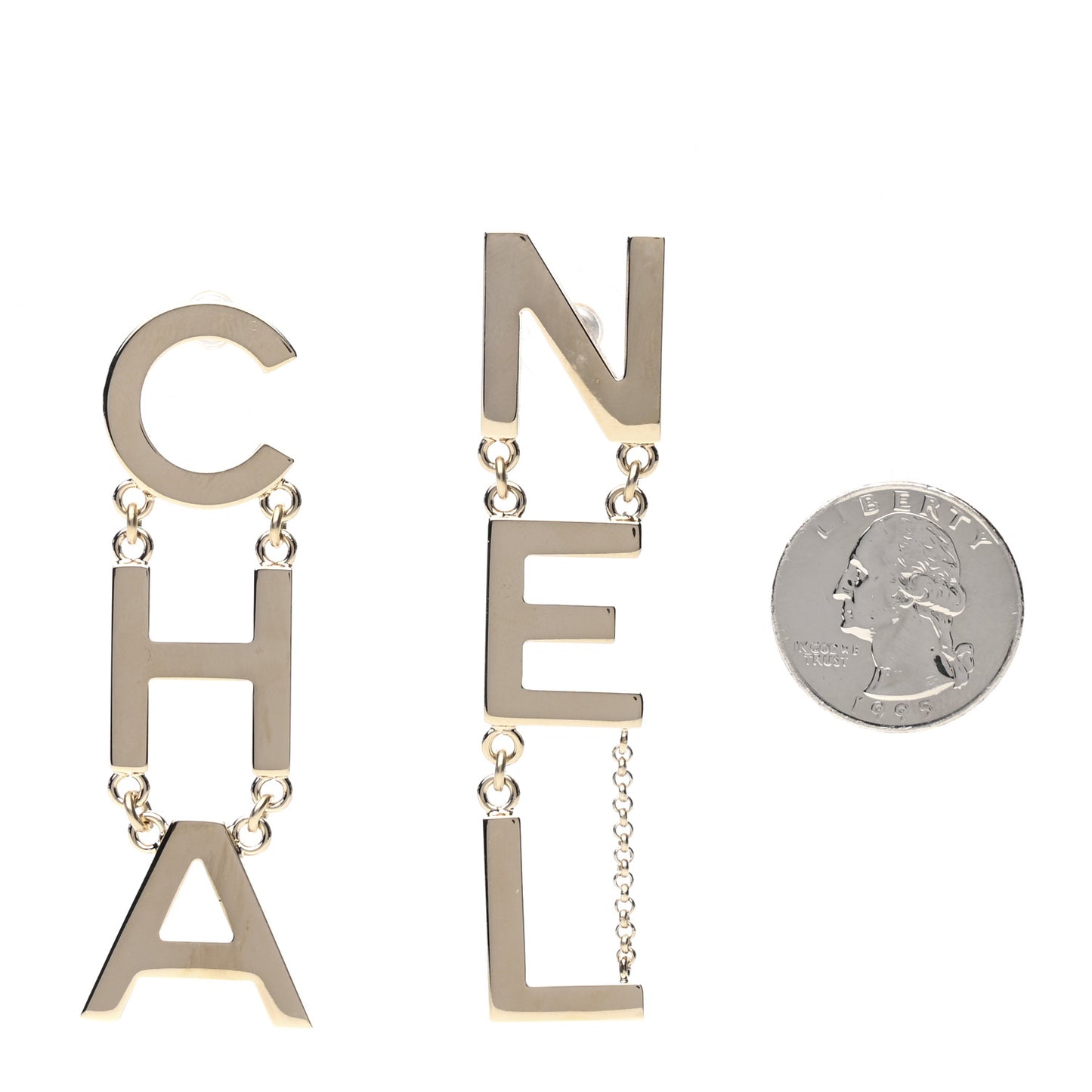Metal Cha-Nel Logo Drop Earrings Gold