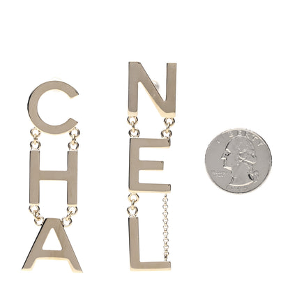 Chanel Metal Cha-Nel Logo Drop Earrings Gold 3 of 6