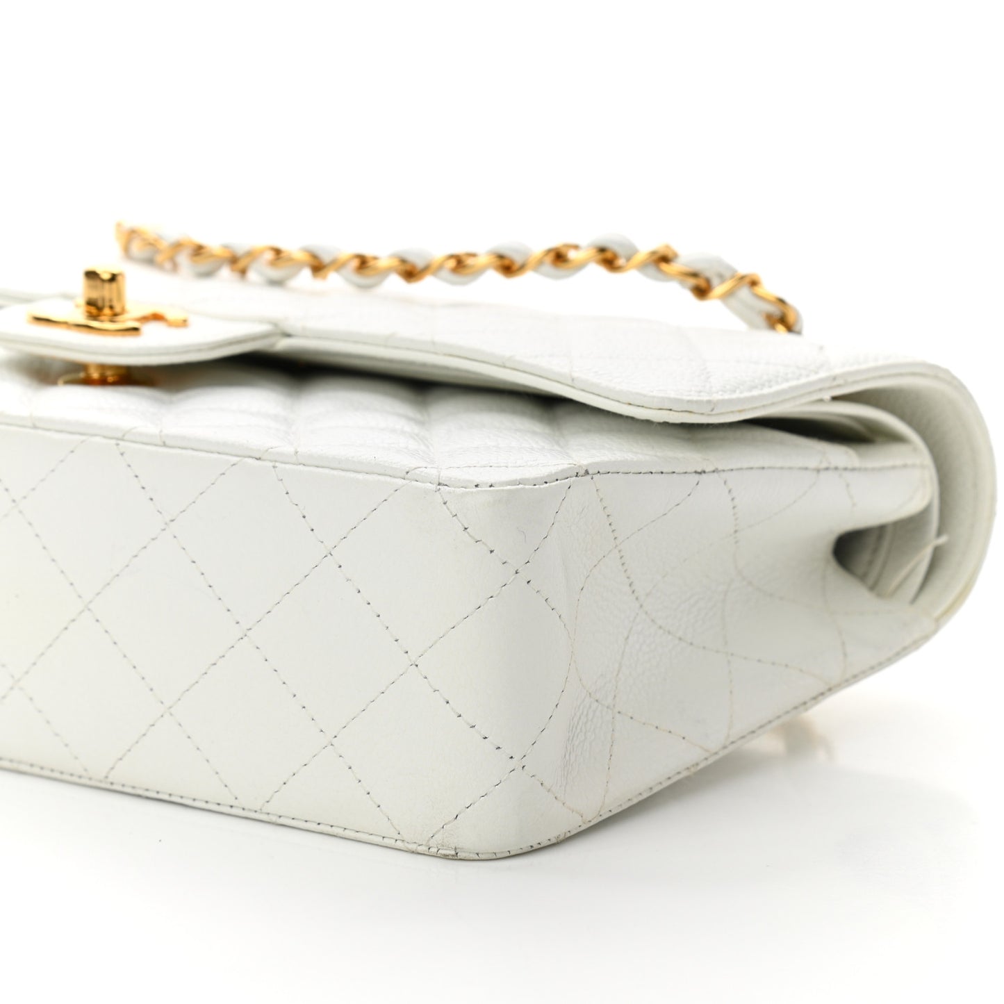 Caviar Quilted Medium Double Flap White