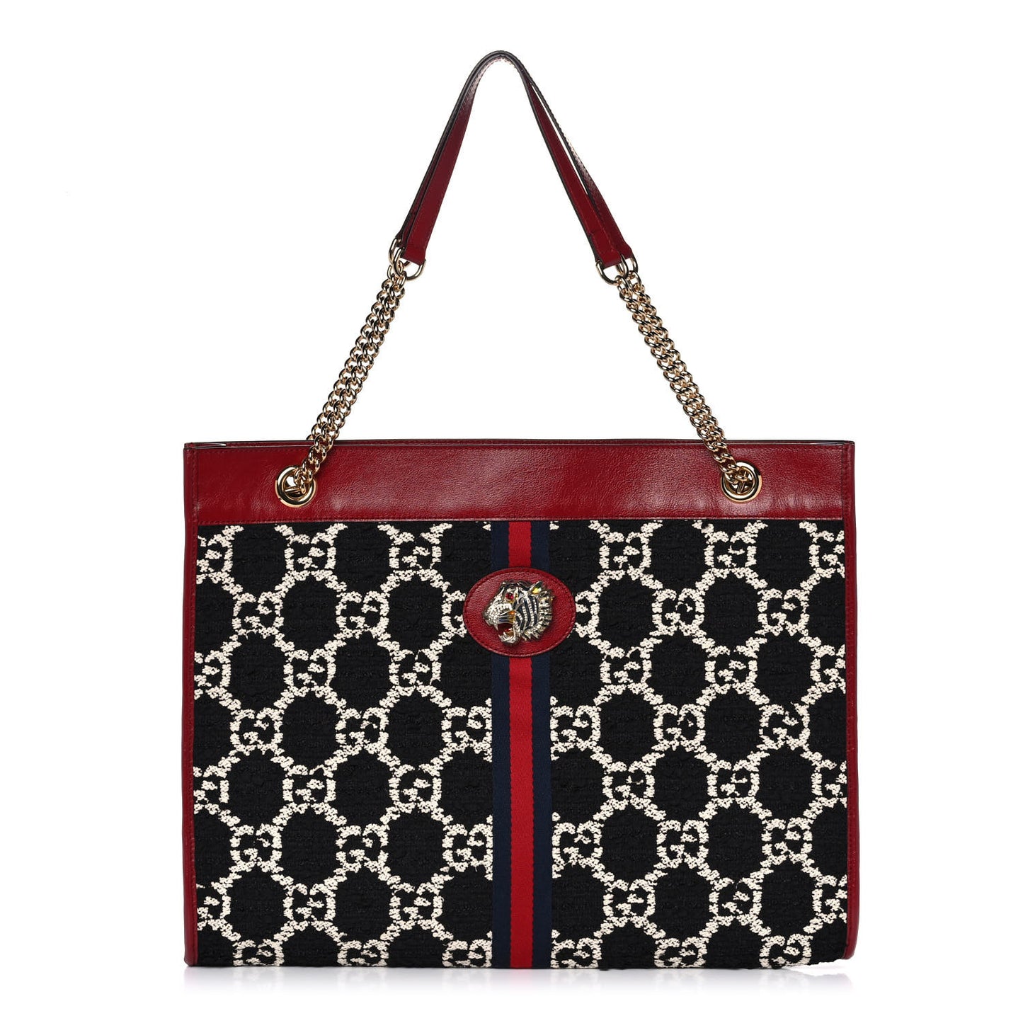 Tweed GG Monogram Large Rajah Chain Tote Romantic Cherry Black White