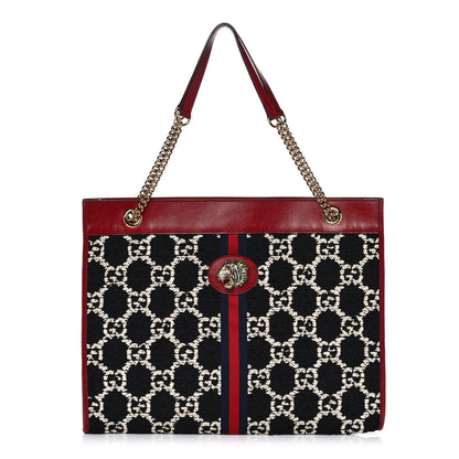 Gucci Tweed GG Monogram Large Rajah Chain Tote Romantic Cherry Black White 3 of 12
