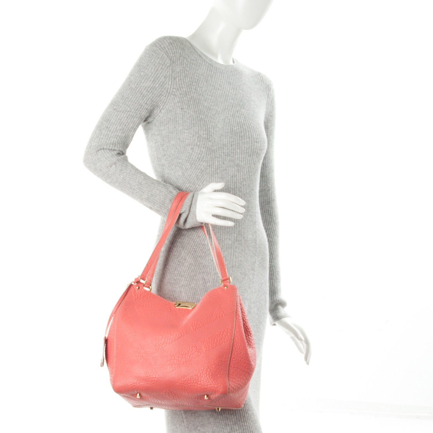 Burberry Signature Grain Calfskin Check Embossed Small Canterbury Tote Rose Pink 2 of 9