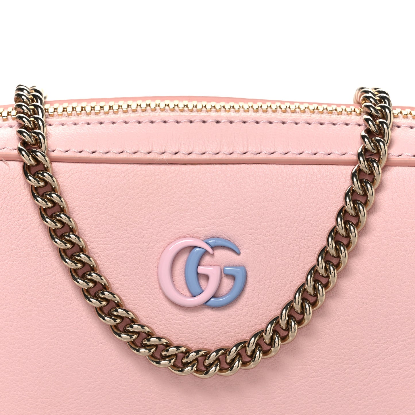 Dollar Calfskin Enamel Super Mini GG Marmont Chain Shoulder Bag Light Pink Blue