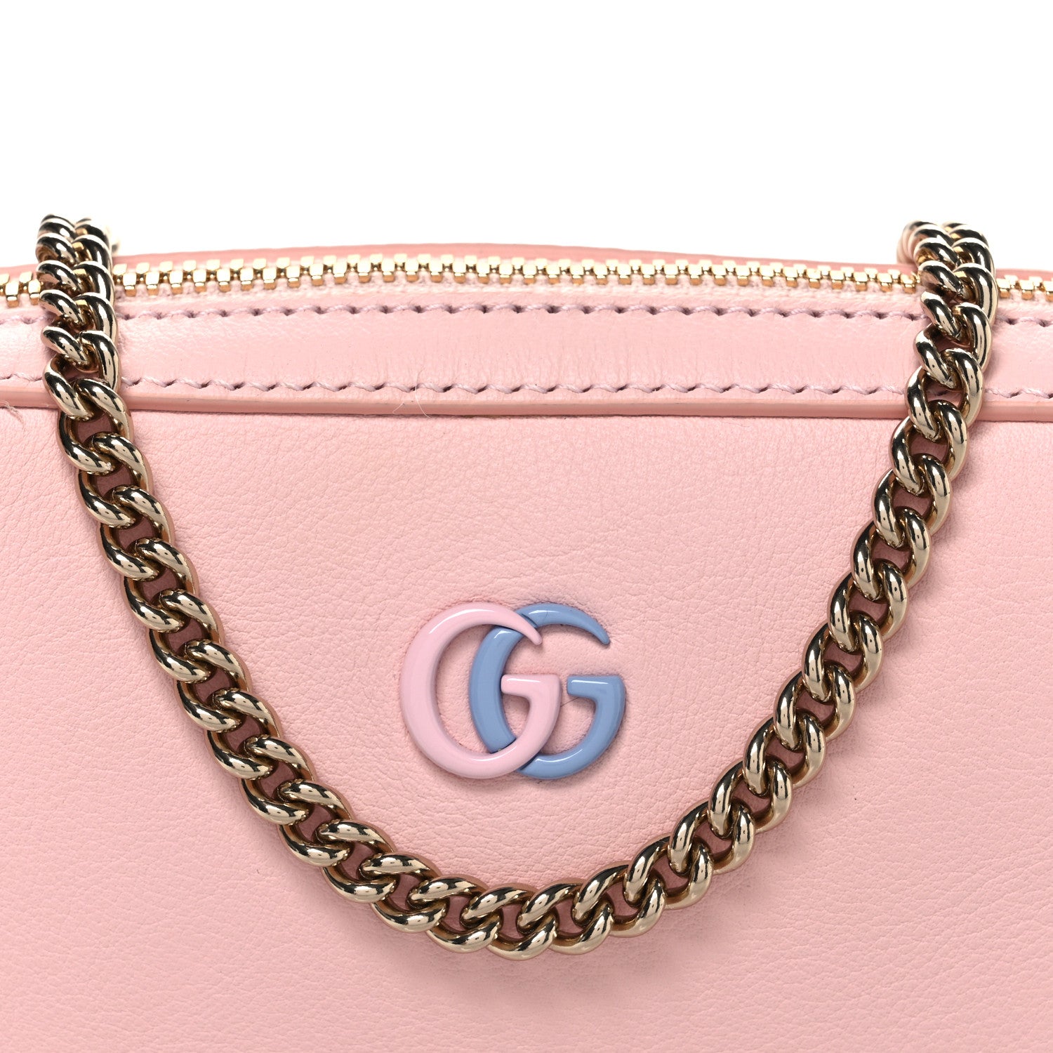 Gucci Dollar Calfskin Enamel Super Mini GG Marmont Chain Shoulder Bag Light Pink Blue 8 of 10