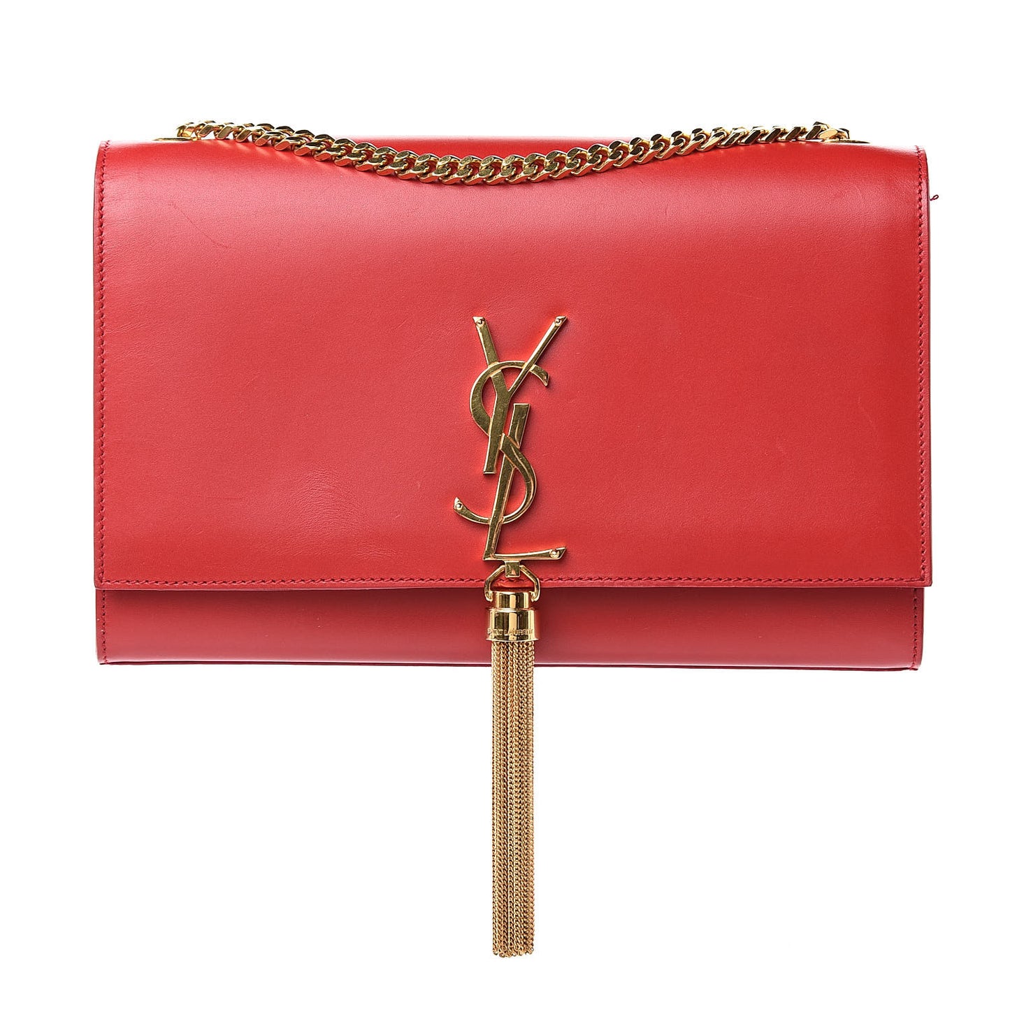 Smooth Calfskin Medium Classic Monogram Kate Tassel Satchel Lipstick Red