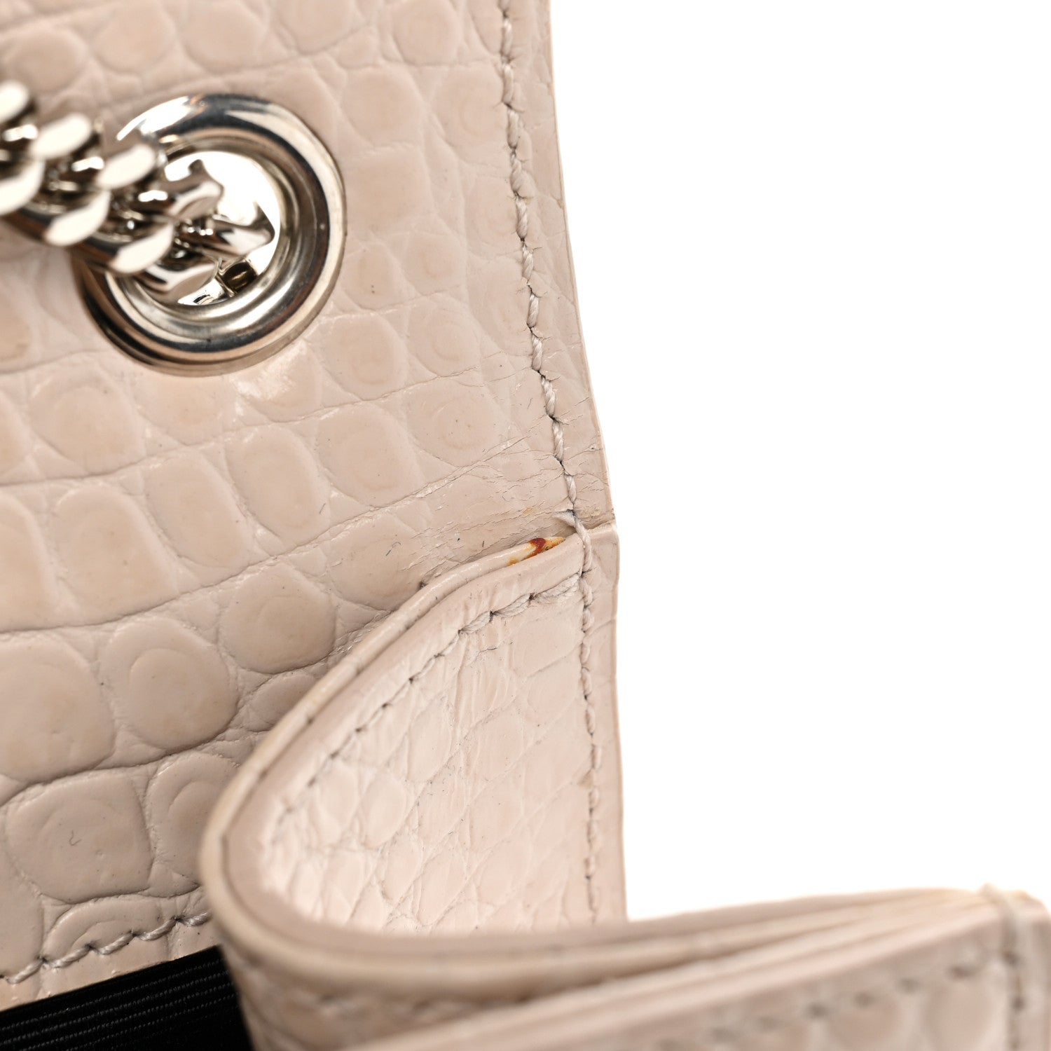 Saint Laurent Calfskin Crocodile Embossed Small Classic Monogram Kate Tassel Satchel Crema Soft 12 of 22