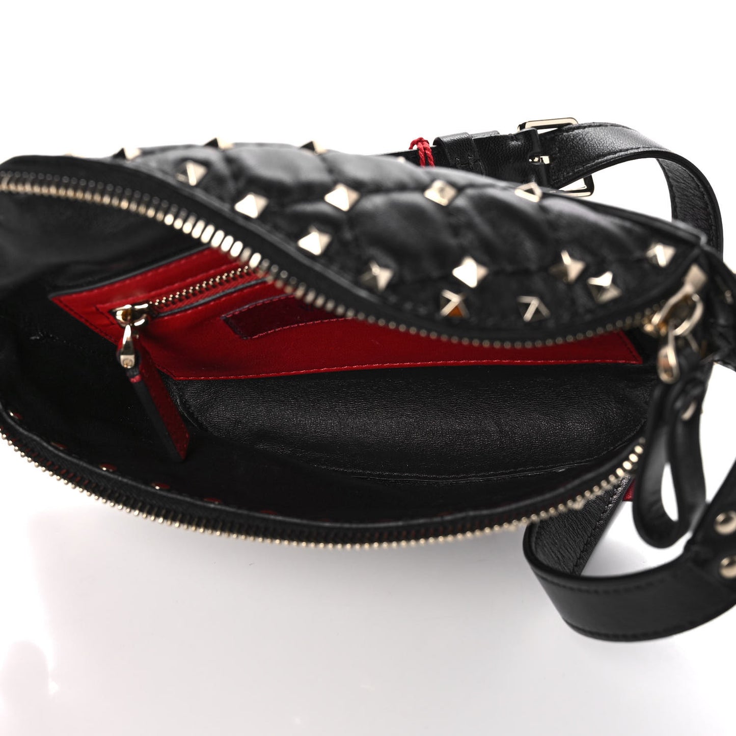 Lambskin Rockstud Spike Belt Bag 85 Black