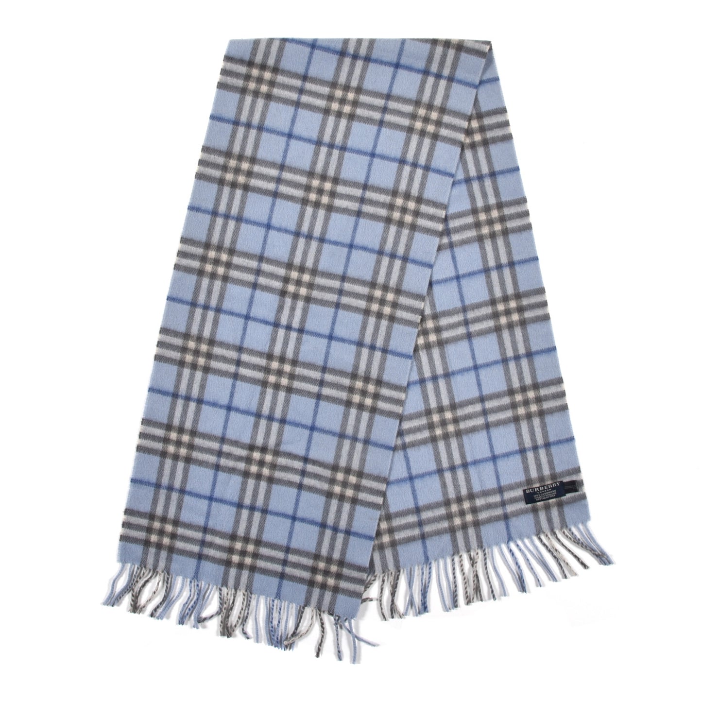 Cashmere House Check Fringe Scarf Light Blue