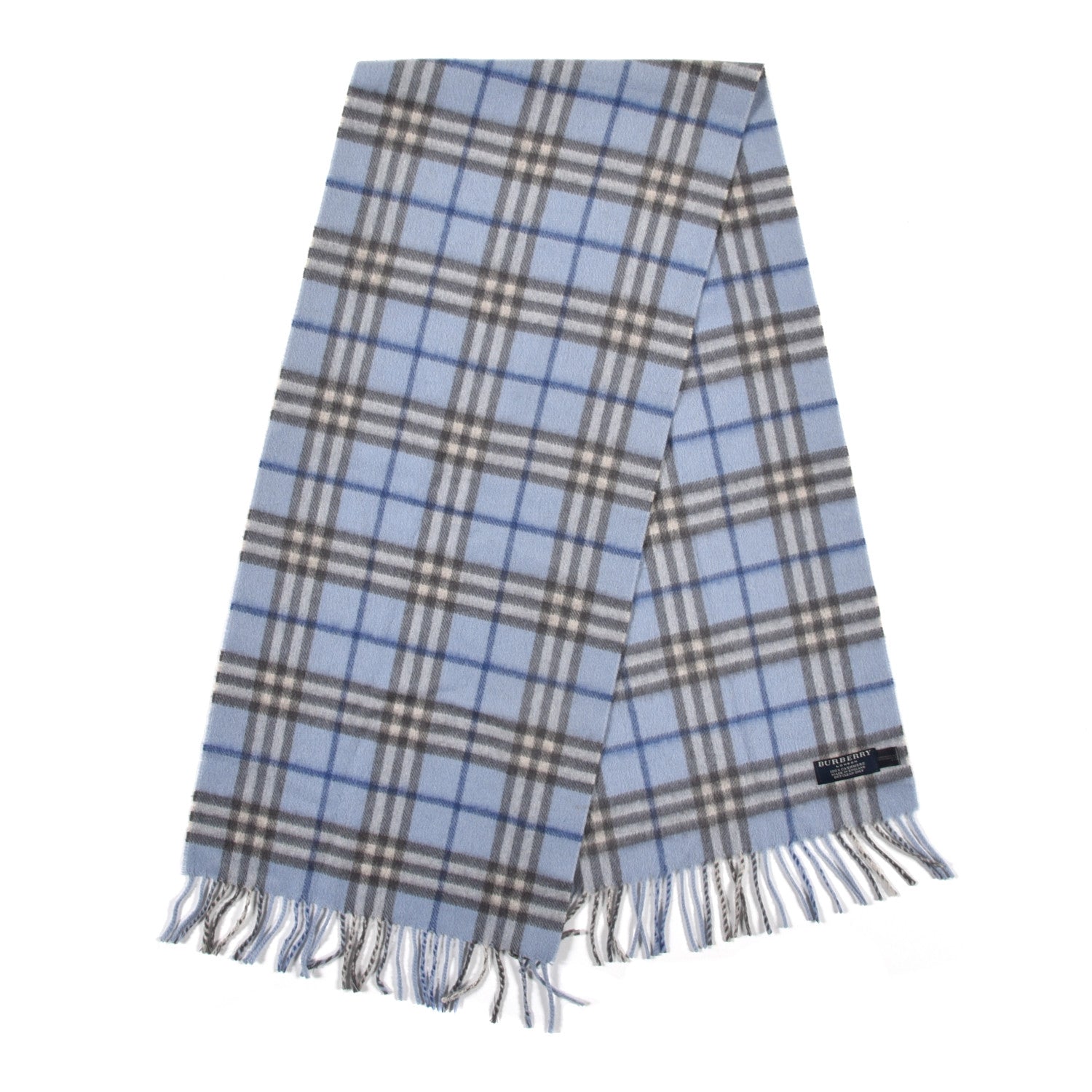 Burberry Cashmere House Check Fringe Scarf Light Blue 2 of 4