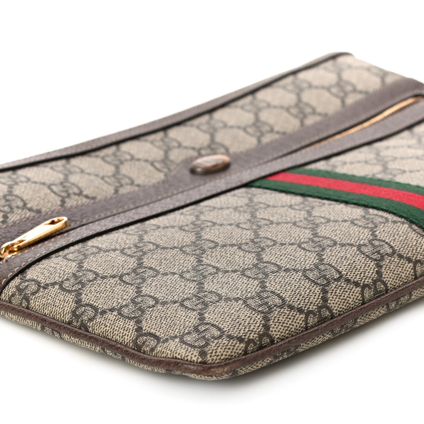 GG Supreme Monogram Large Ophidia Pouch Clutch Brown