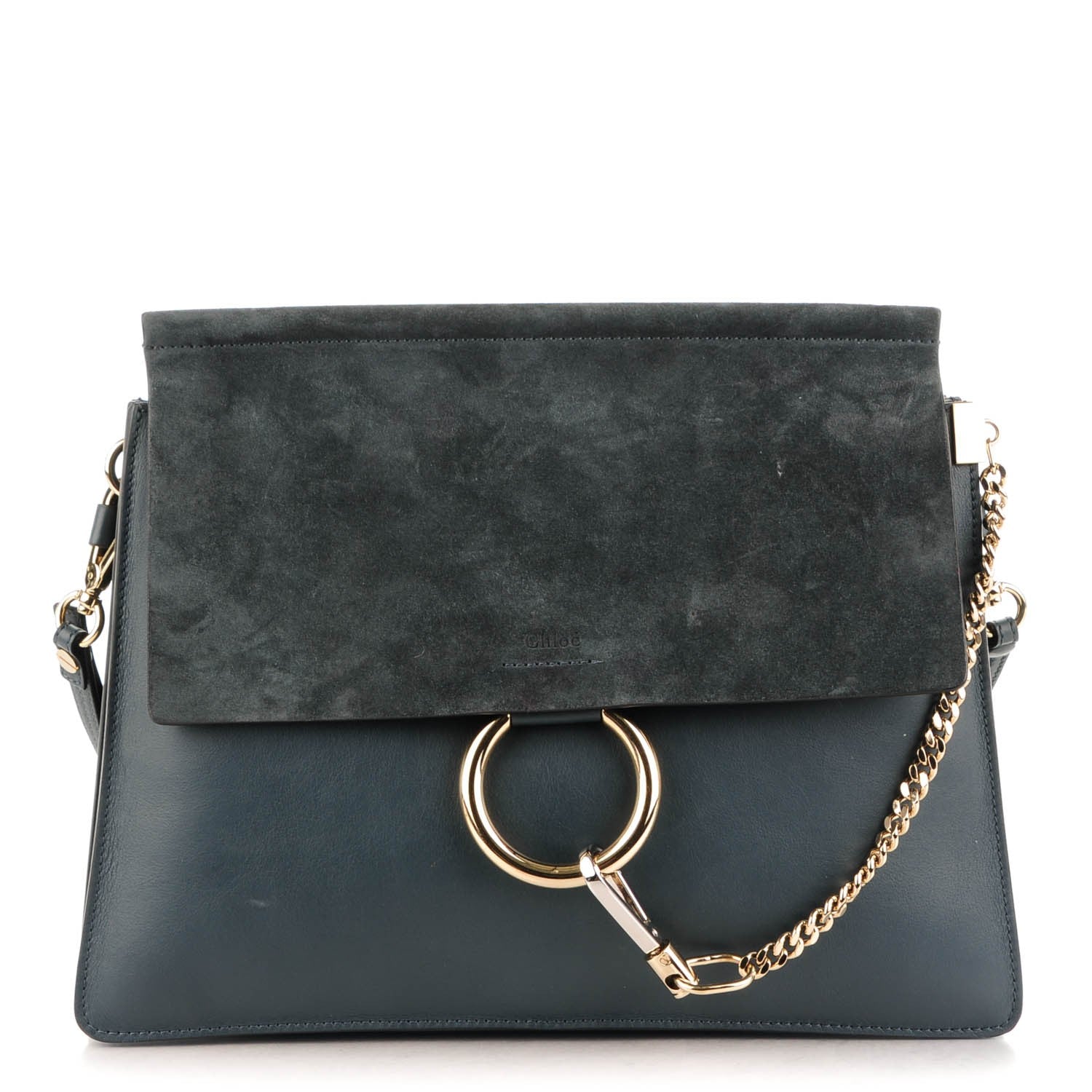 Chloe Suede Calfskin Medium Faye Shoulder Bag Silver Blue 1 of 11