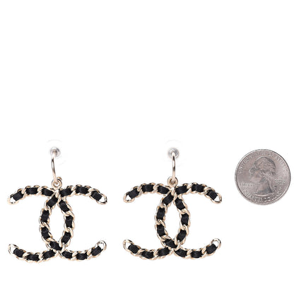 Chanel Satin CC Chain Earrings Light Gold Black 2 of 5