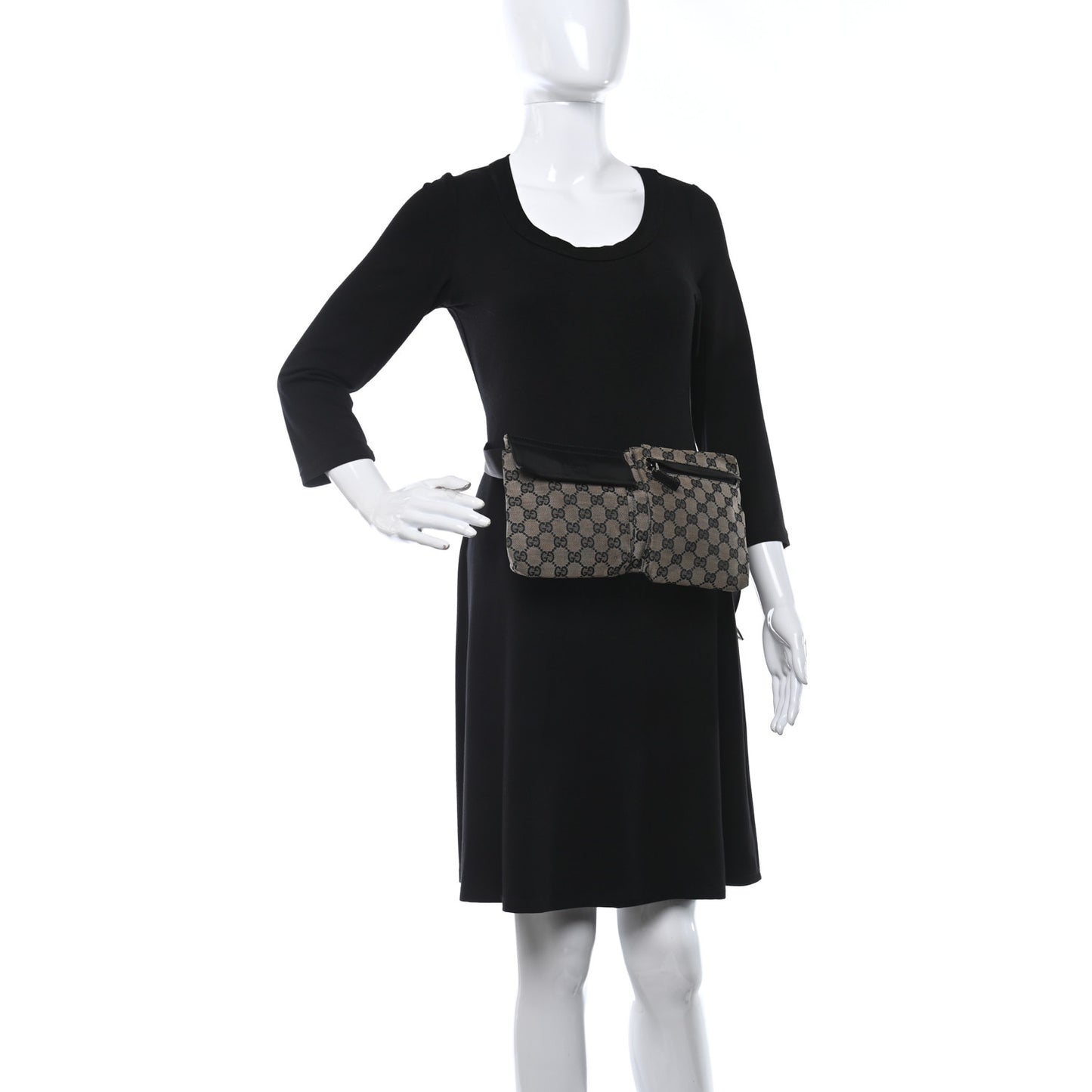 GG Monogram Double Pocket Belt Bag Black Beige