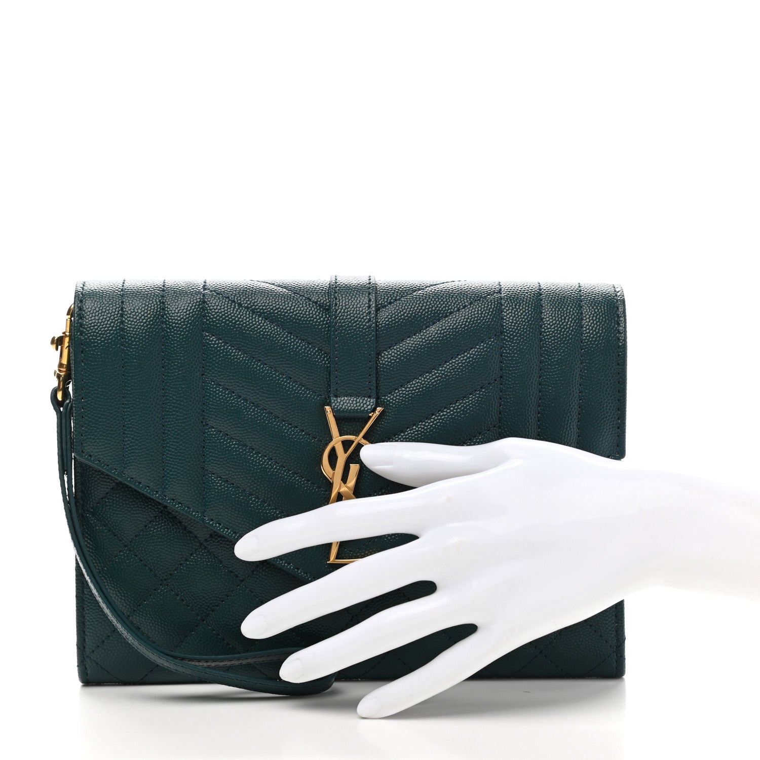 Saint Laurent Grain De Poudre Textured Mixed Matelasse Triquilt Monogram Clutch Sea Turquois 2 of 9