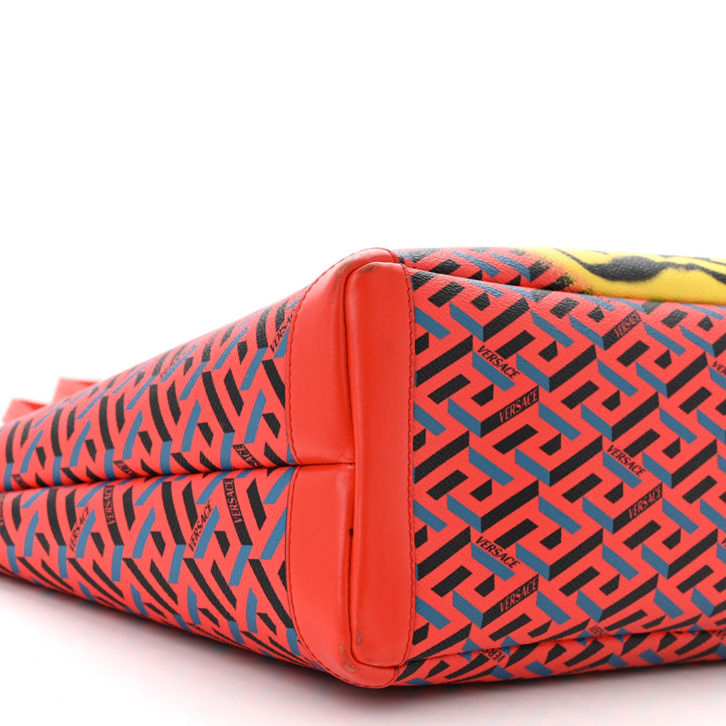 Coated Canvas Calfskin La Greca Signature Shopper Tote Bag Blue Red