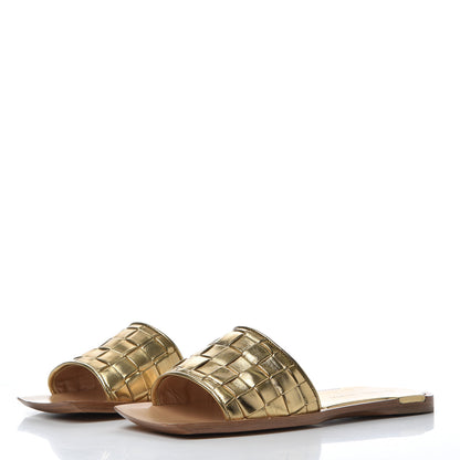 Bottega Veneta Laminated Nappa Intrecciato Squared Toe Flat Sandals 36 Gold 3 of 15