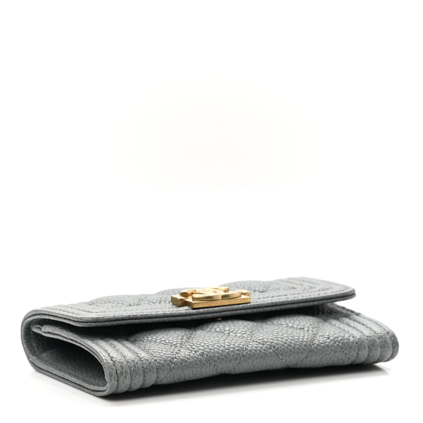 Caviar Quilted Boy Flap Card Holder Grey
