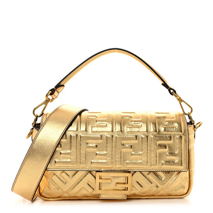Fendi Vitello Catalan Mirror FF 1974 Embossed Baguette Gold 1 of 8