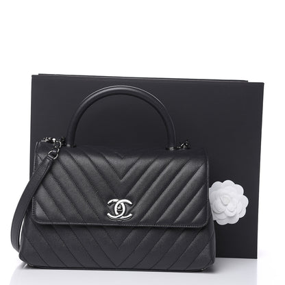 Chanel Caviar Chevron Quilted Small Coco Handle Flap Dark Grey 10 of 10
