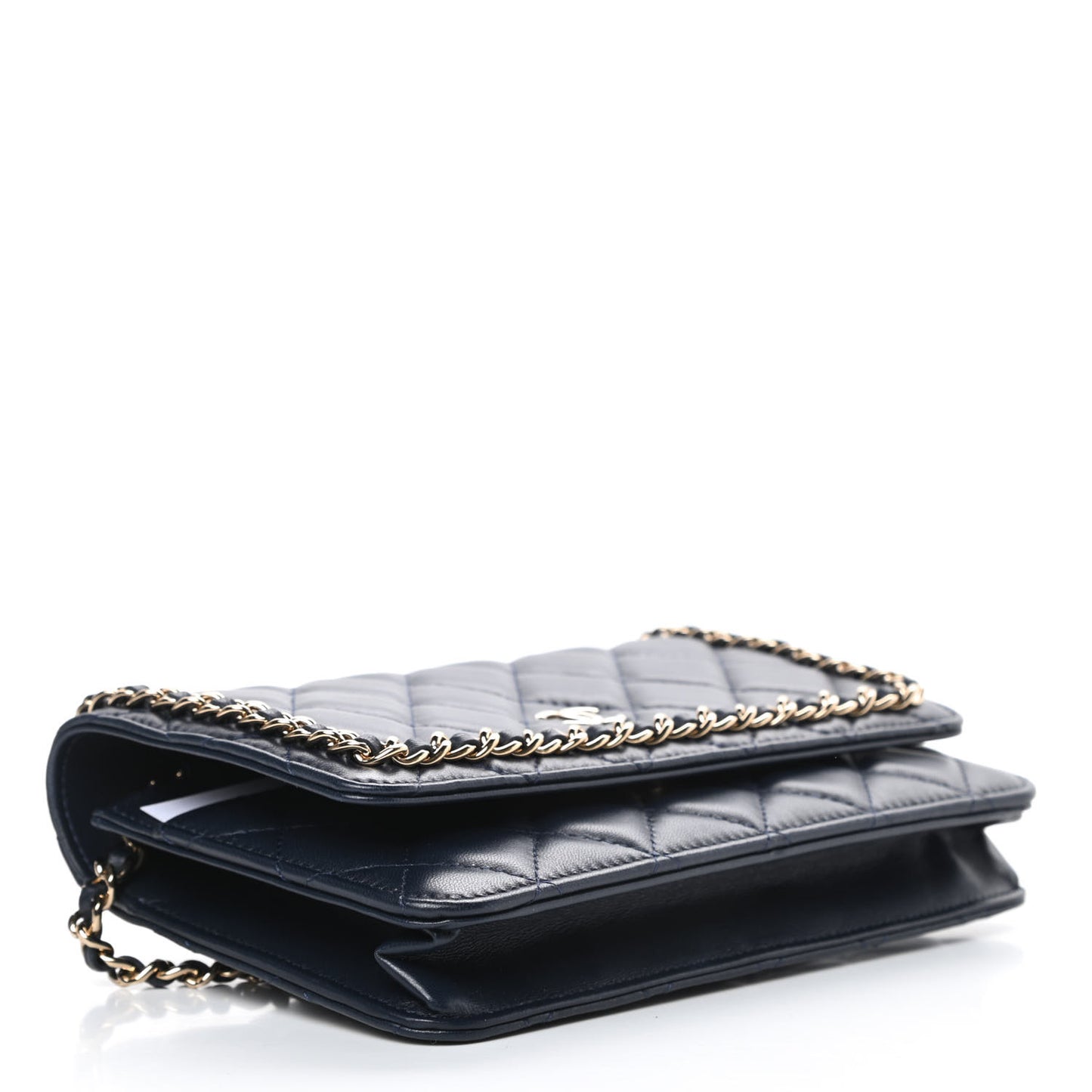 Lambskin Quilted Chain Around Wallet On Chain WOC Navy Blue