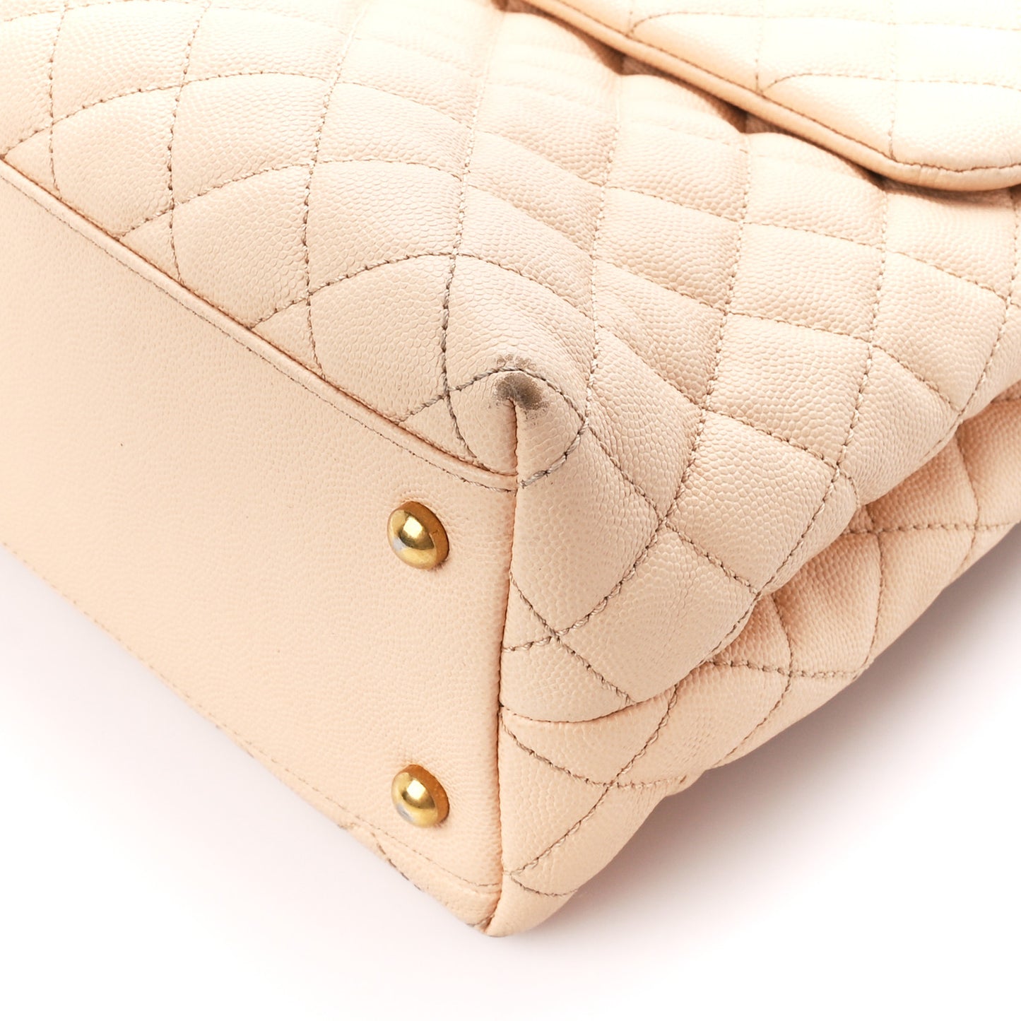 Caviar Quilted Large Coco Handle Flap Beige