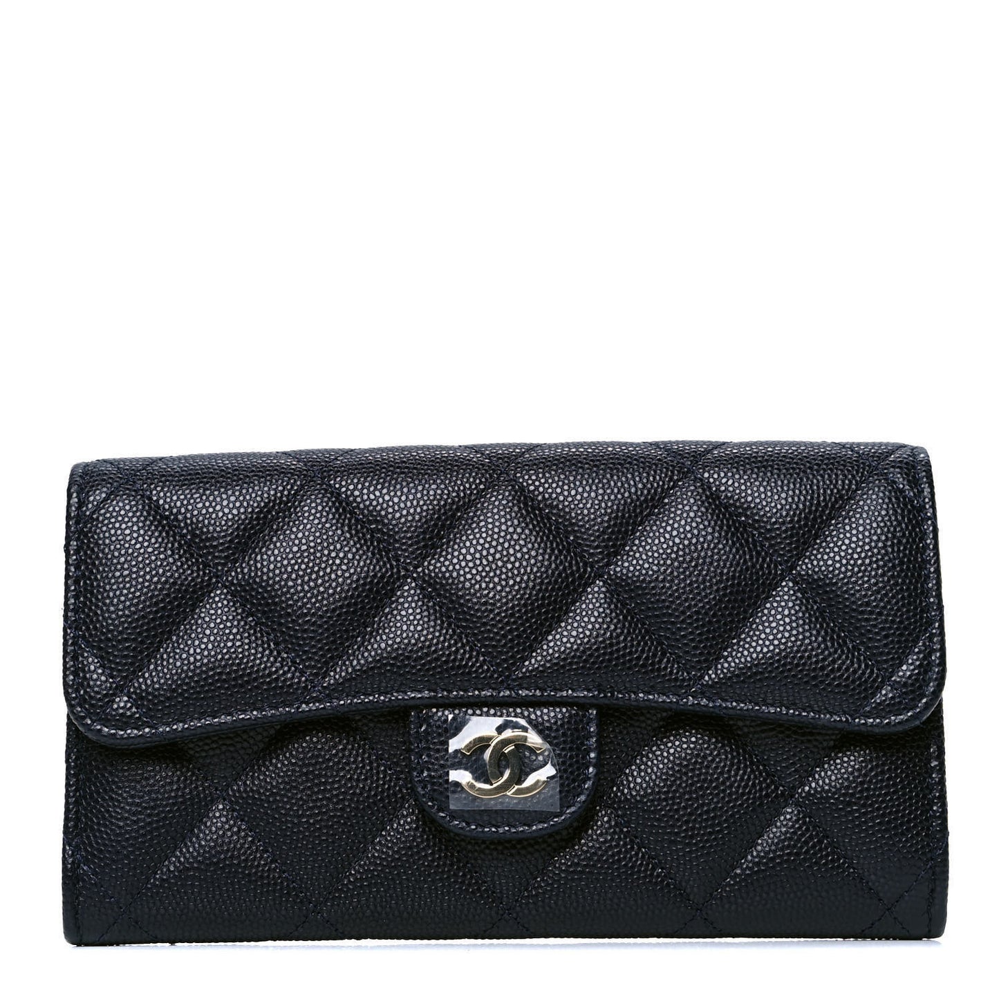 Caviar Quilted Medium Flap Wallet Navy