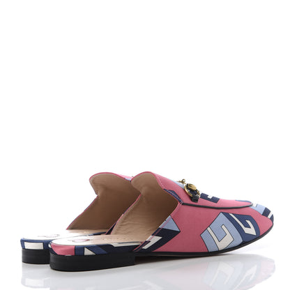 Gucci Satin GG Wallpaper Womens Princetown Slippers 38.5 Pink Flamboyant Blue Black 4 of 10