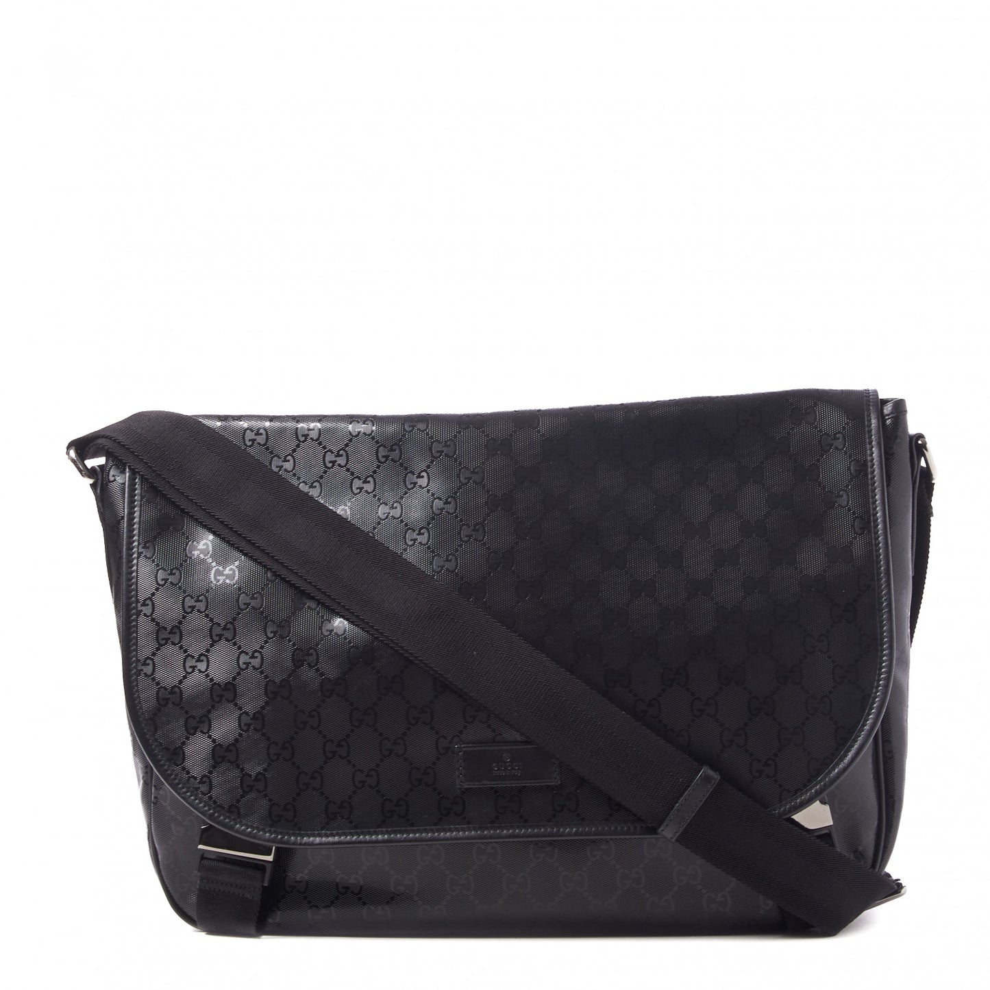 Imprime Monogram Large Double Buckle Flap Messenger Bag Black