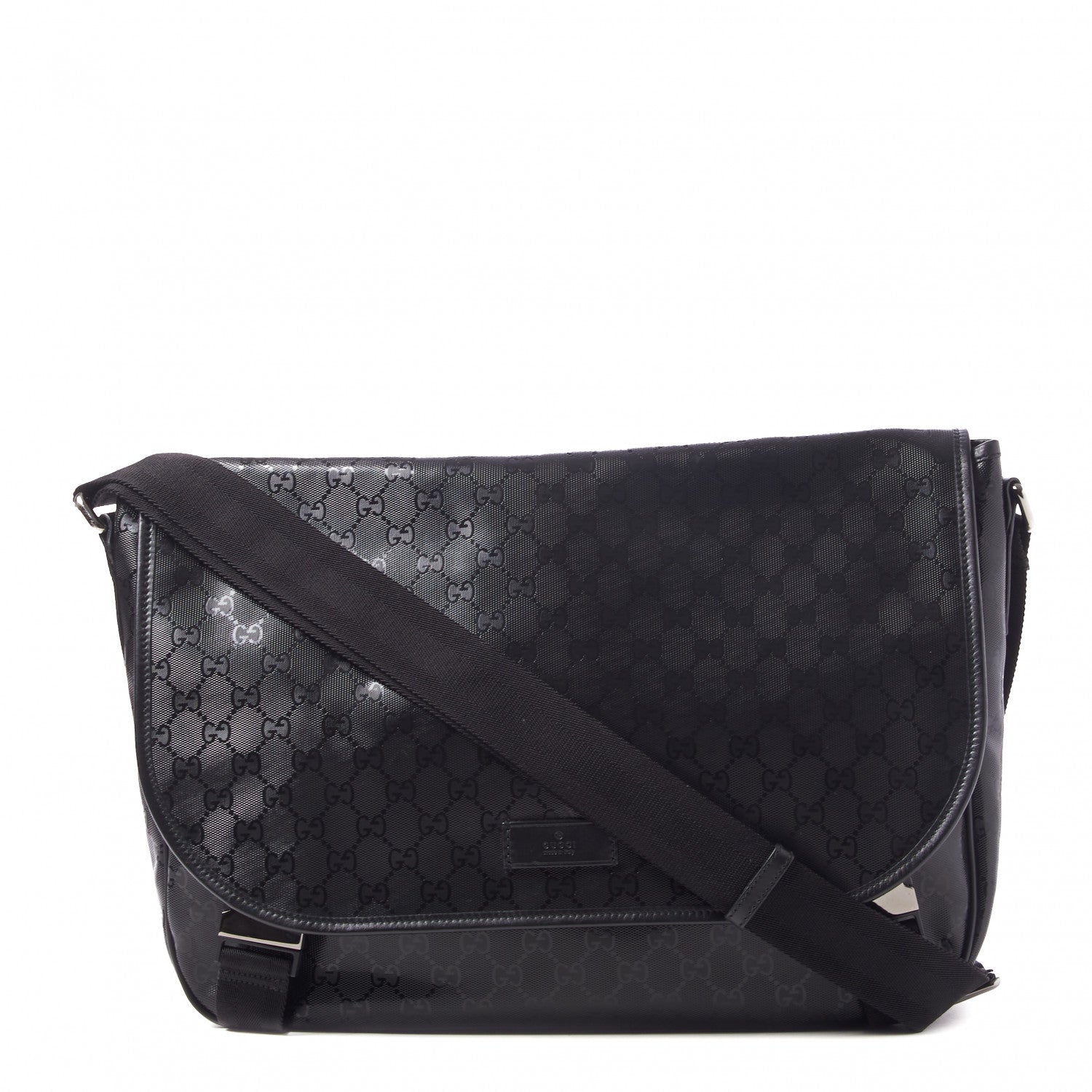 Gucci Imprime Monogram Large Double Buckle Flap Messenger Bag Black 1 of 8