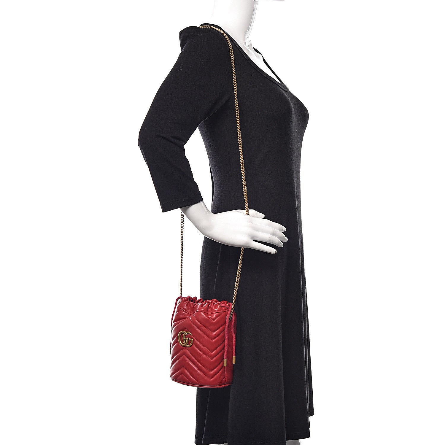 Gucci Calfskin Matelasse Mini GG Marmont 2.0 Bucket Bag Hibiscus Red 2 of 11