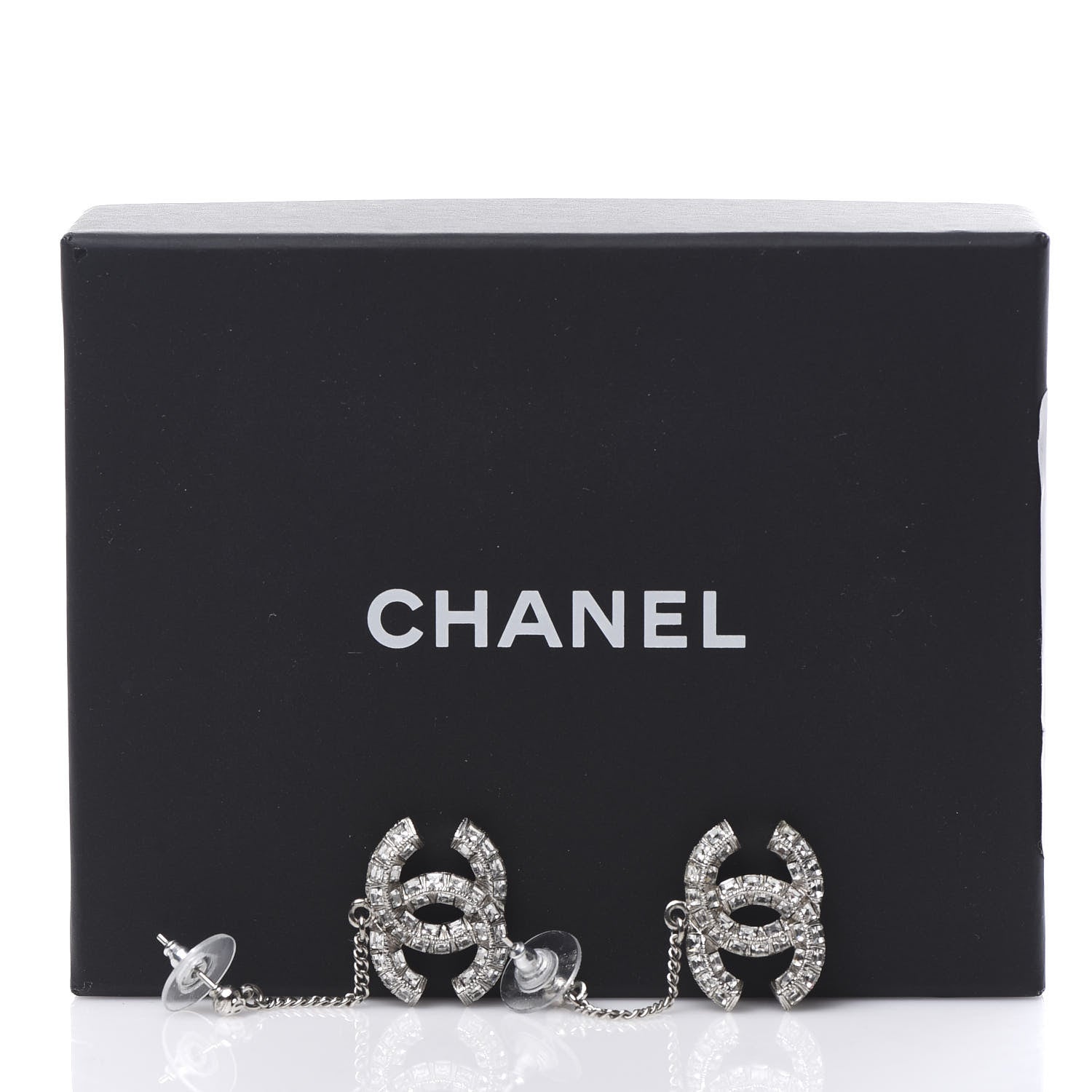 Chanel Baguette Crystal CC Drop Earrings Silver 4 of 4
