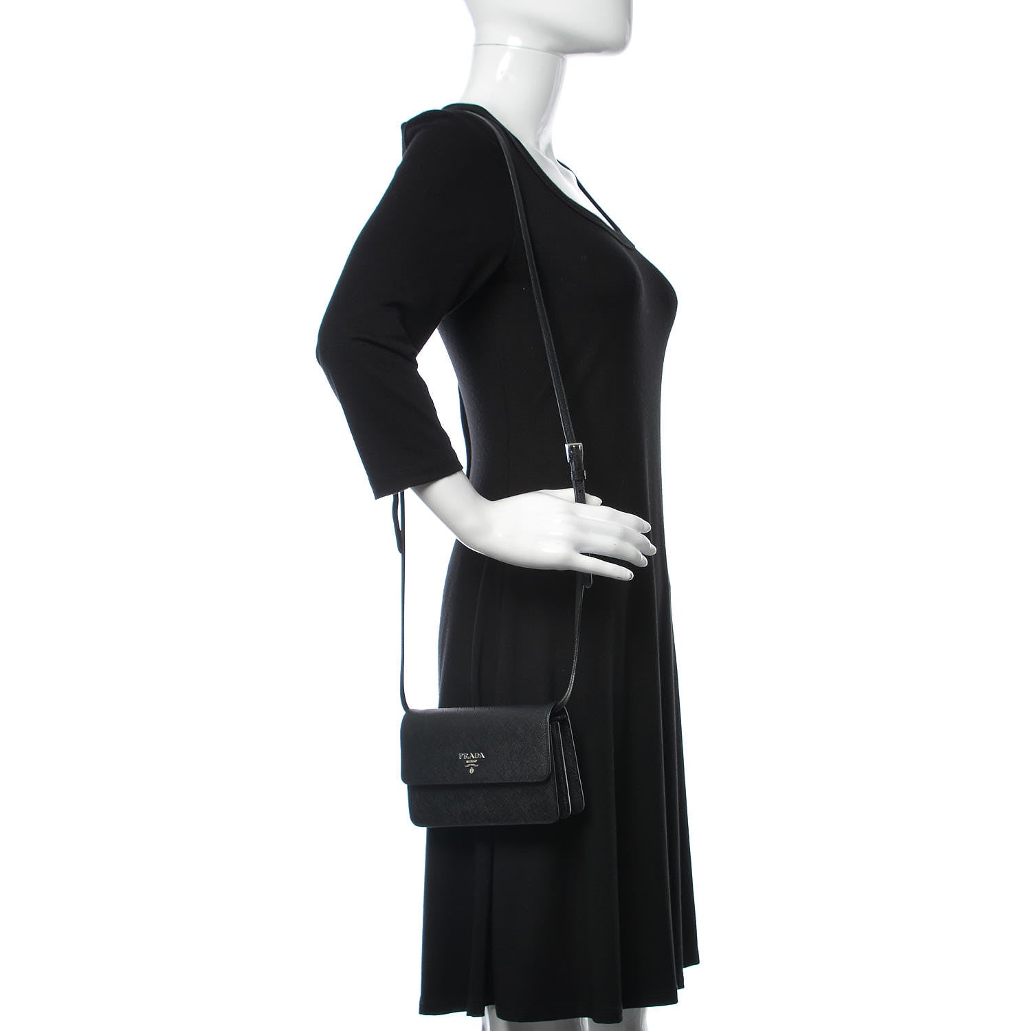 Prada Saffiano Crossbody Wallet Black 2 of 9