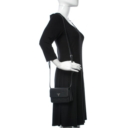 Prada Saffiano Crossbody Wallet Black 2 of 9