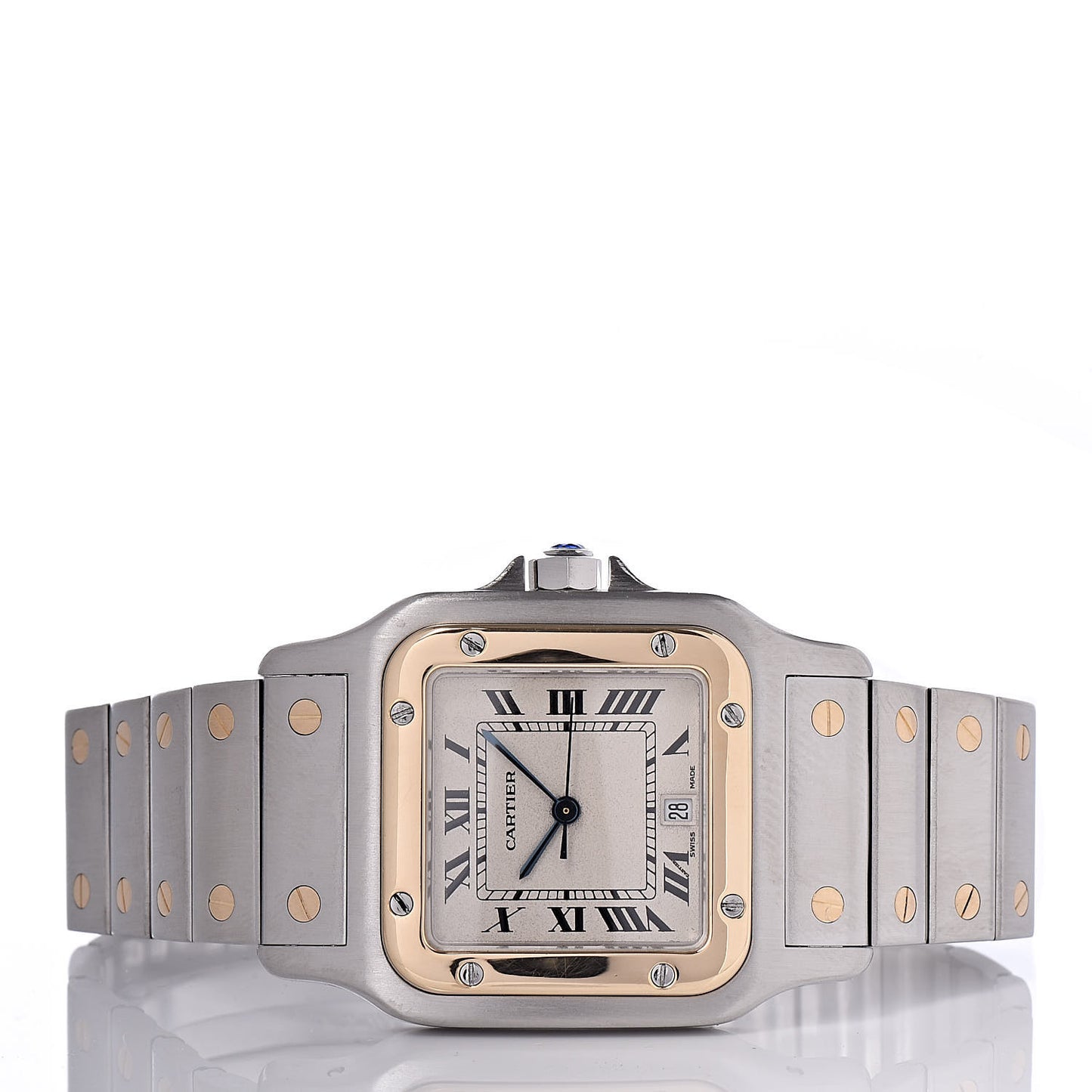Stainless Steel 18K Yellow Gold 29mm Santos De Galbee Quartz Watch