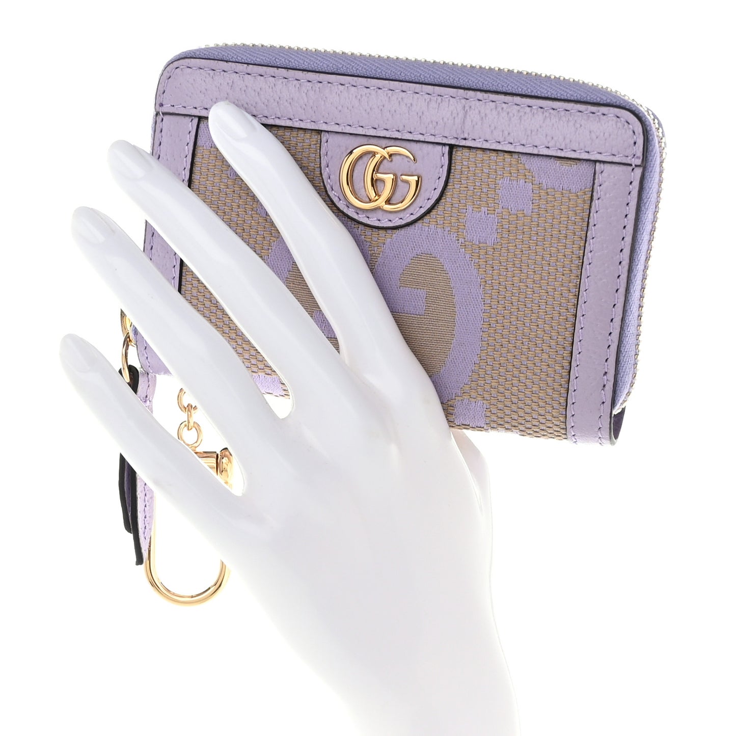 Monogram Jumbo GG Textured Dollar Calfskin Ophidia Key Card Case Beige Lapis