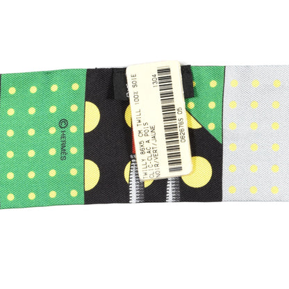 Hermes Silk Clic Clac a Pois Twilly Black Vert Jaune 4 of 4
