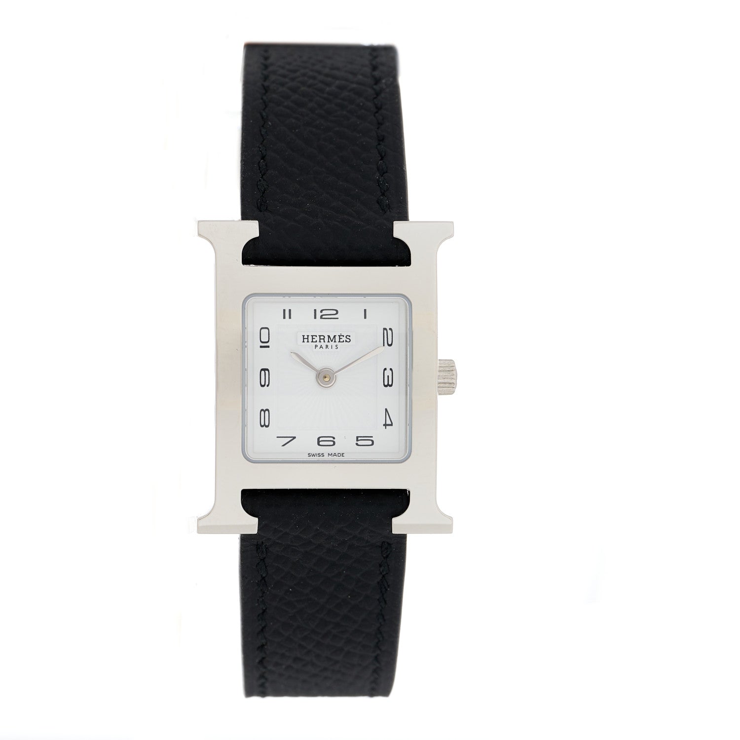 Hermes Stainless Steel Epsom 21mm Heure H Hour Quartz Watch Noir 1 of 4