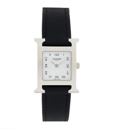 Hermes Stainless Steel Epsom 21mm Heure H Hour Quartz Watch Noir 1 of 4