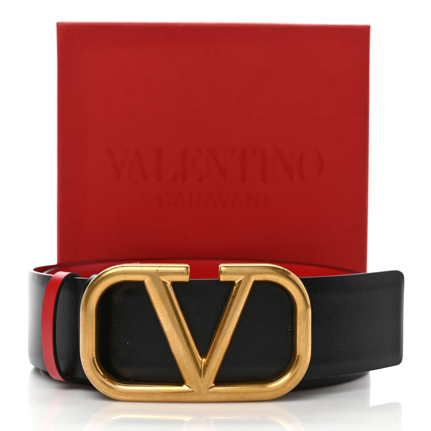 Valentino Garavani Glossy Calfskin VLogo Reversible 40mm Belt 85 34 Black Rouge Pur 5 of 5