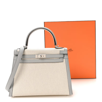 Hermes Toile H Swift Kelly Sellier 25 Ecru Bleu Glacier 11 of 11
