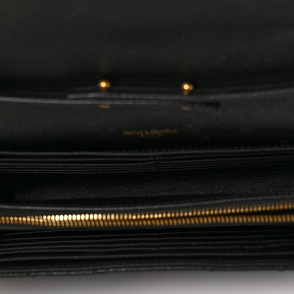 Saint Laurent Grain De Poudre Matelasse Chevron Monogram Chain Wallet Black 4 of 7