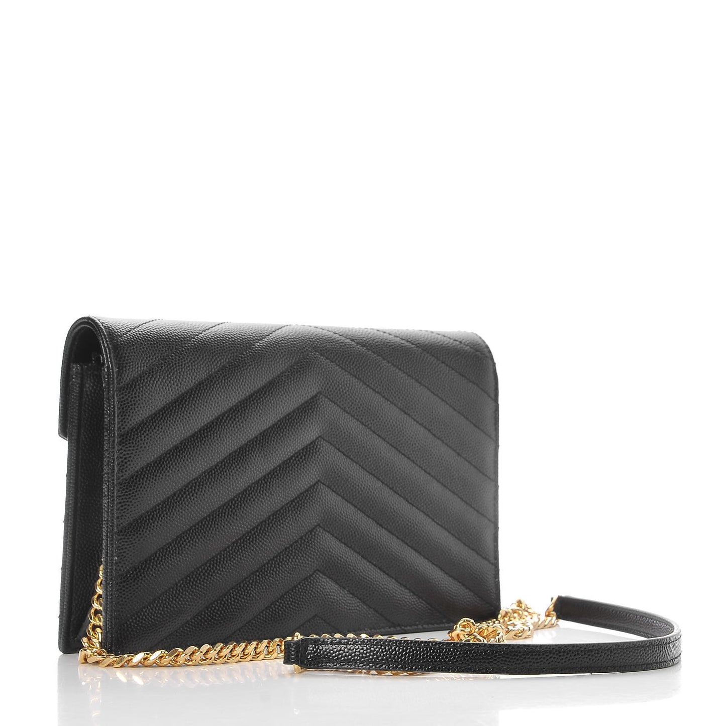 Grain De Poudre Matelasse Chevron Monogram Envelope Chain Wallet Black