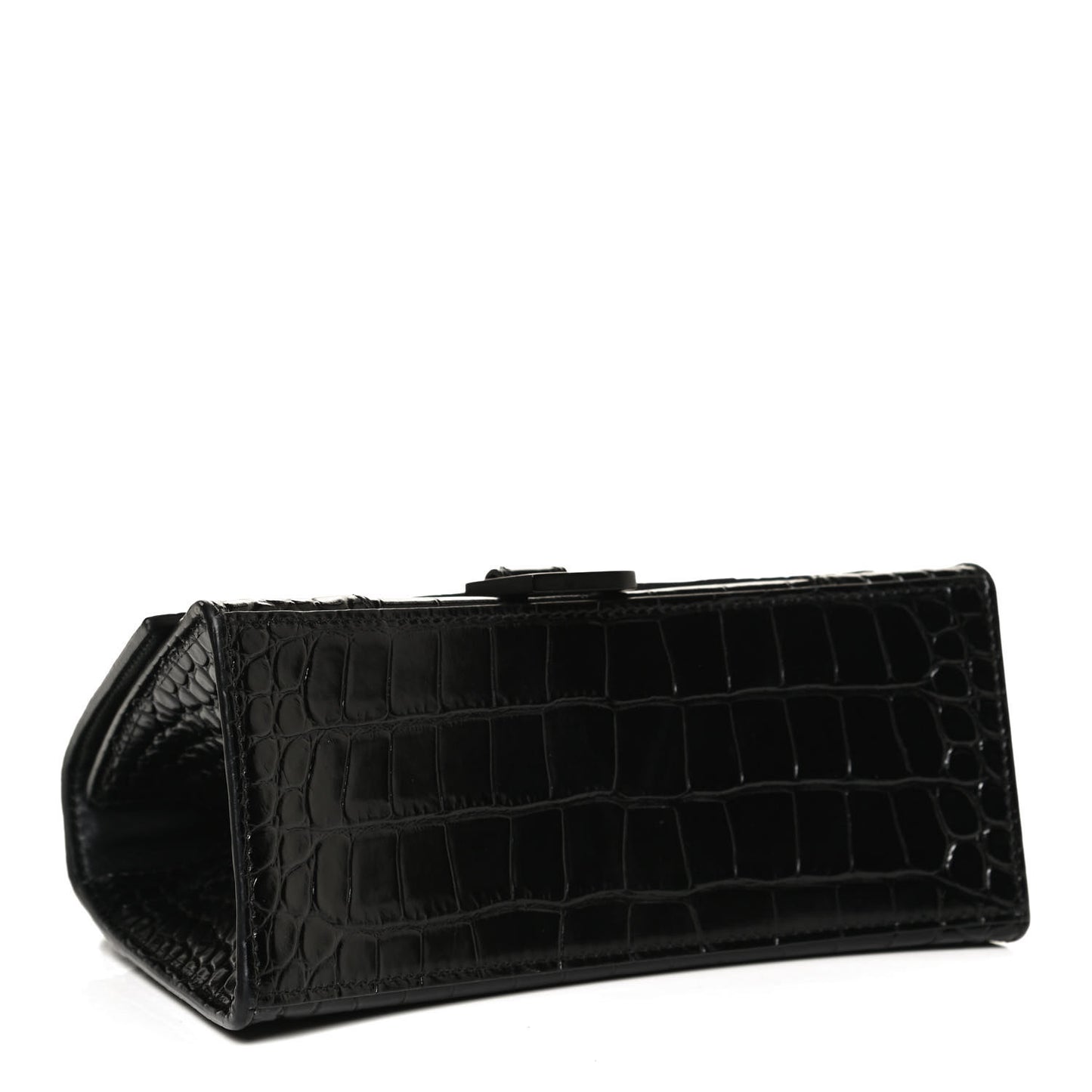 Shiny Calfskin Monochrome Crocodile Embossed Small Hourglass Top Handle Bag Black