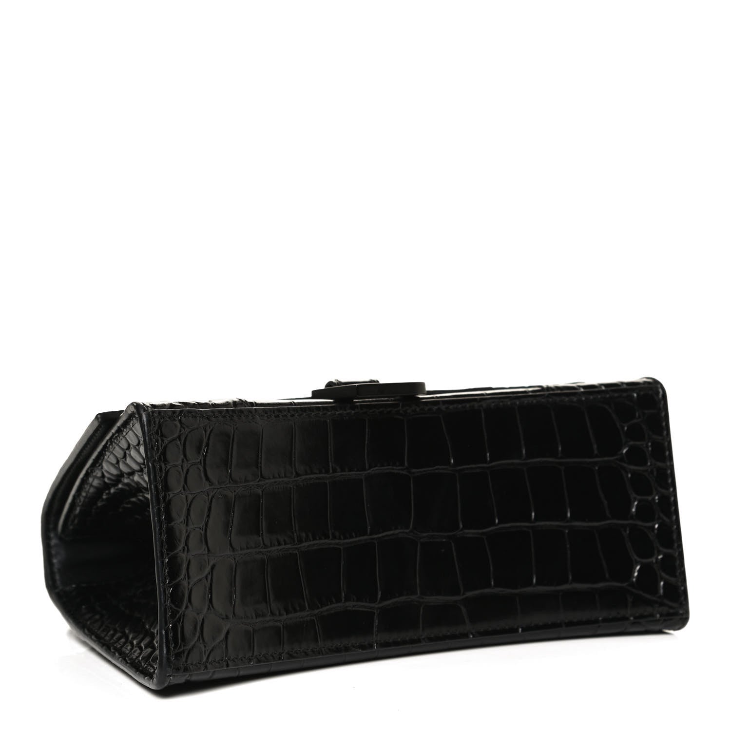 Balenciaga Shiny Calfskin Monochrome Crocodile Embossed Small Hourglass Top Handle Bag Black 4 of 11