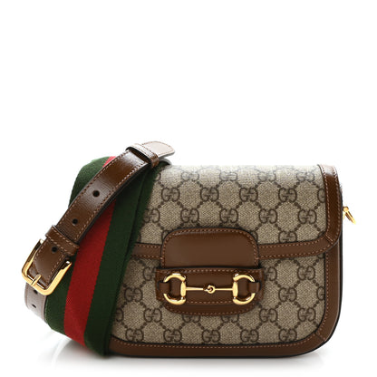 Gucci GG Supreme Monogram Azalea Calfskin Web Mini Horsebit 1955 Shoulder Bag Beige Ebony Brown Sugar 1 of 10