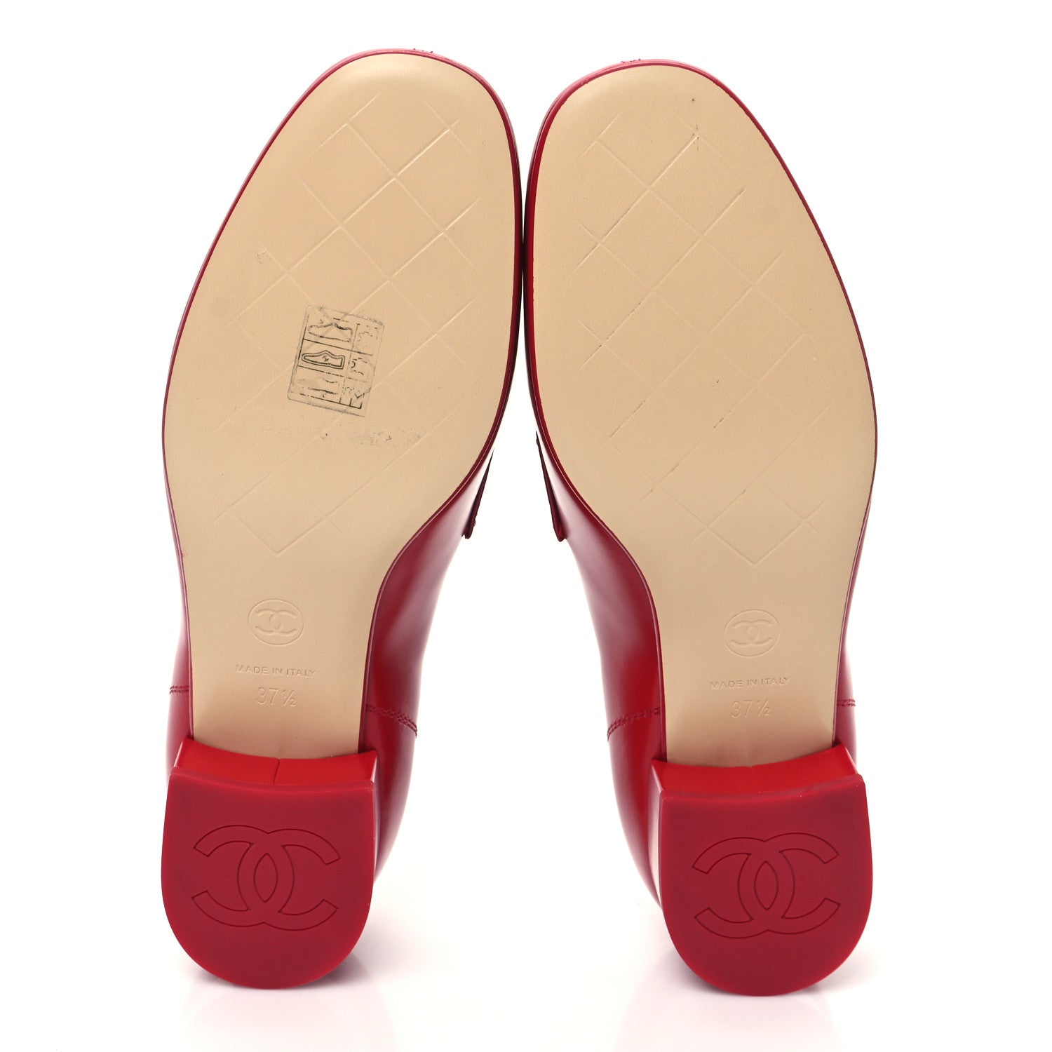Chanel Shiny Calfskin Logo Loafers 37.5 Red 5 of 9