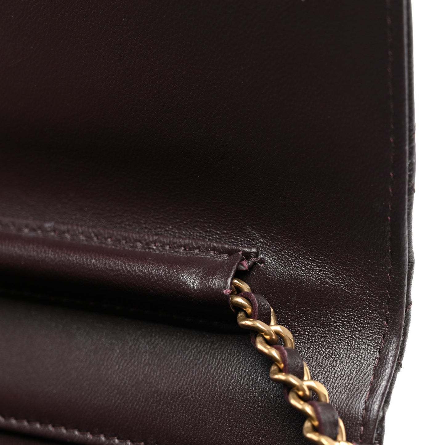 Lambskin Quilted Studded CC Wallet On Chain WOC Brown